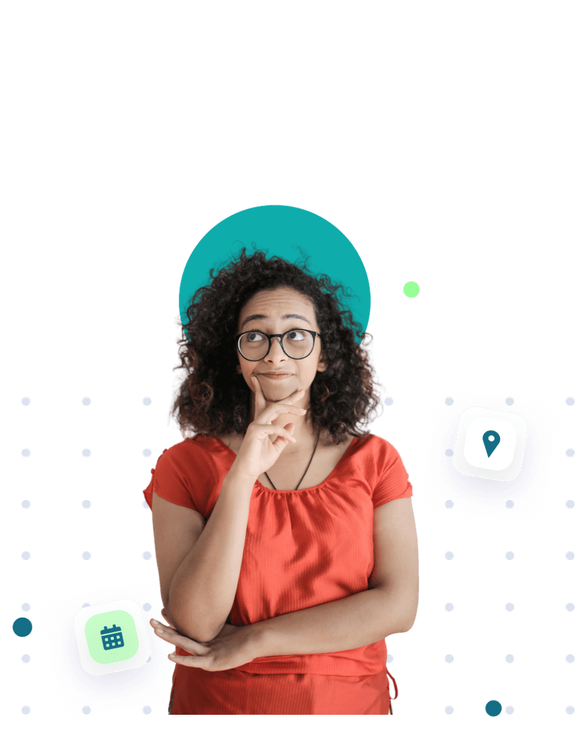 Student with curly hair and glasses